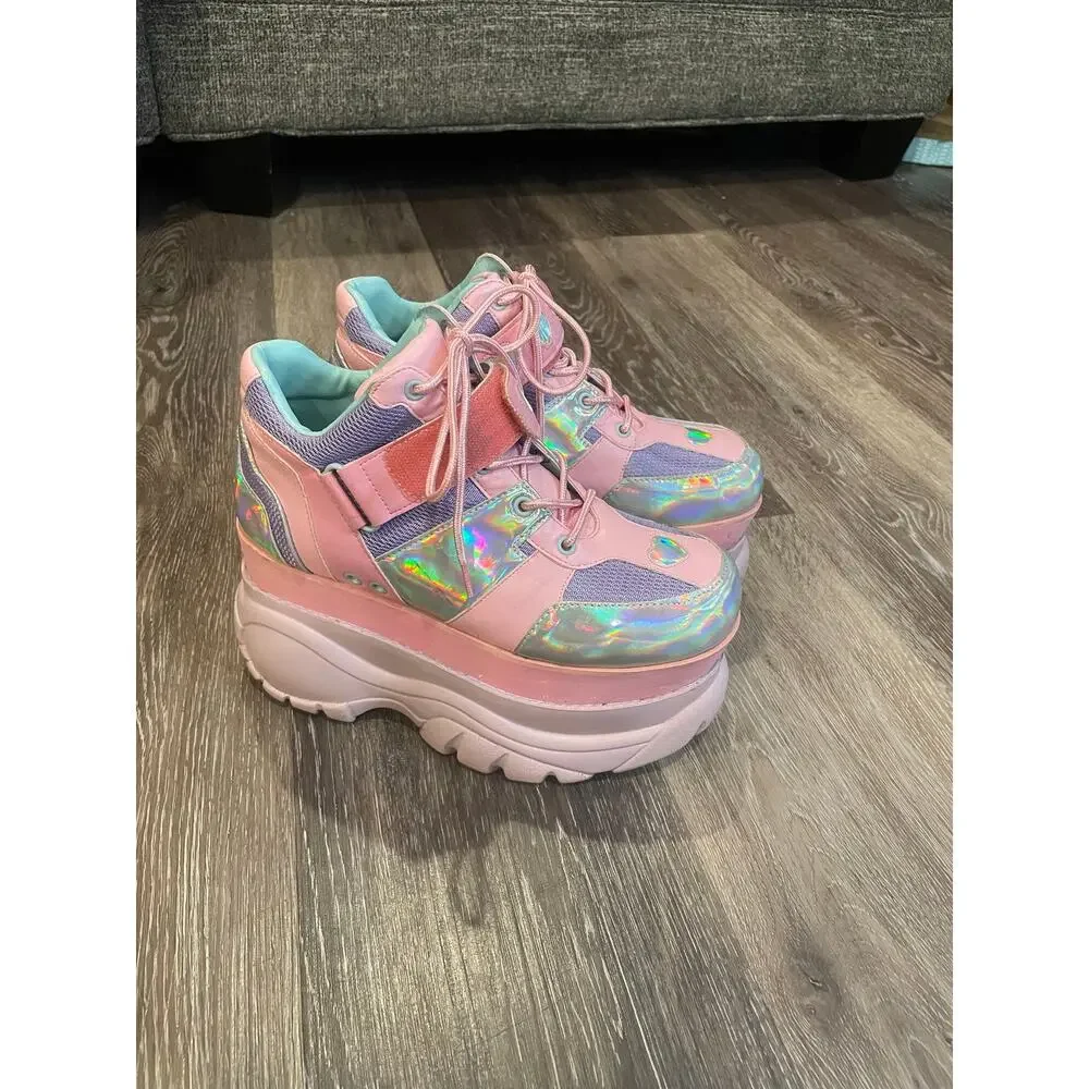 sugar thrillz platform neon and metallic sneakers